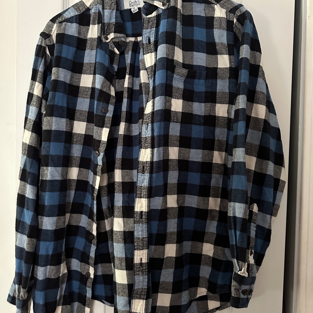Blue and White Plaid Men's Shirt